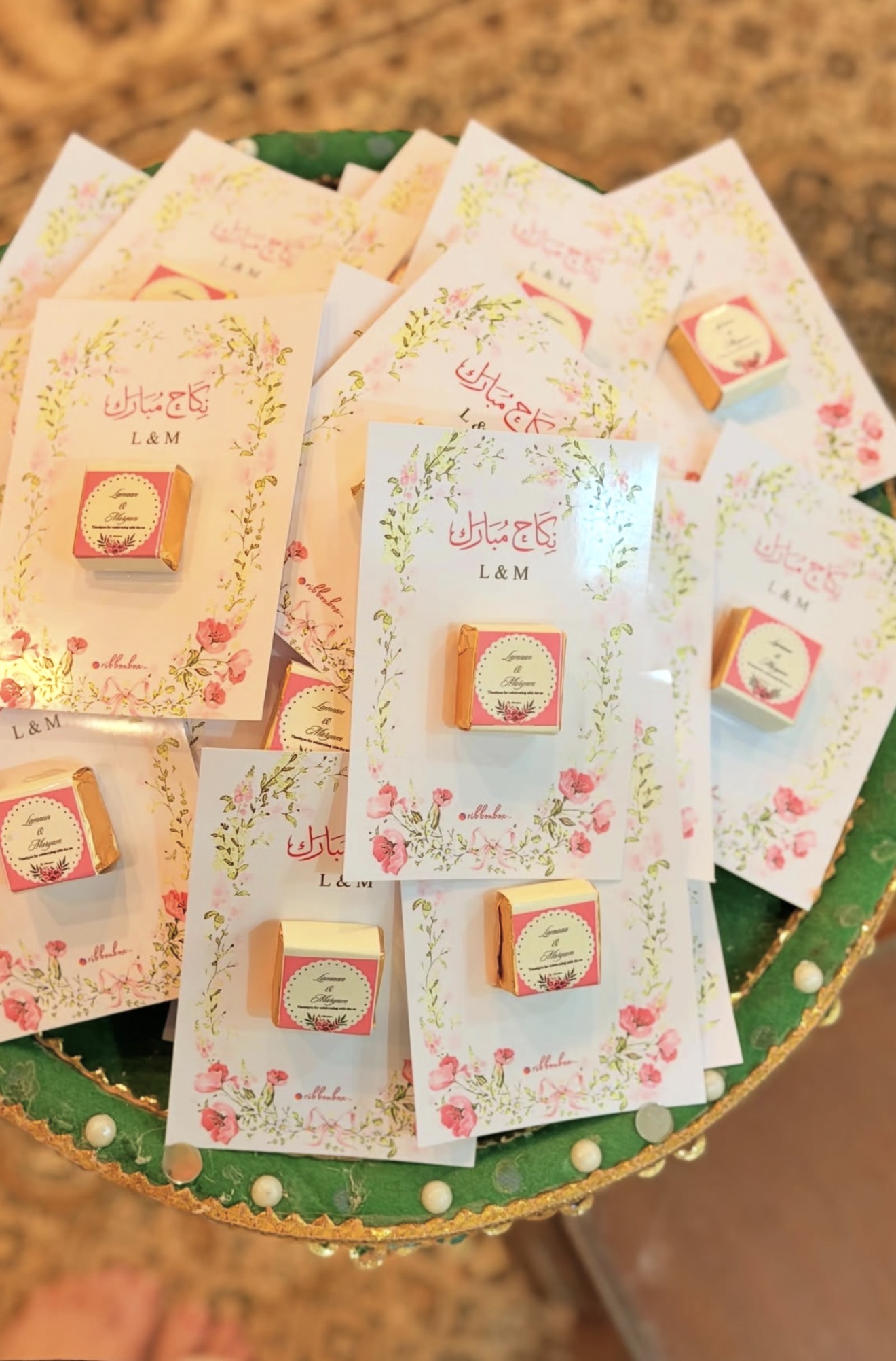 Pink Floral Custom Chocolate Card Favours view 2