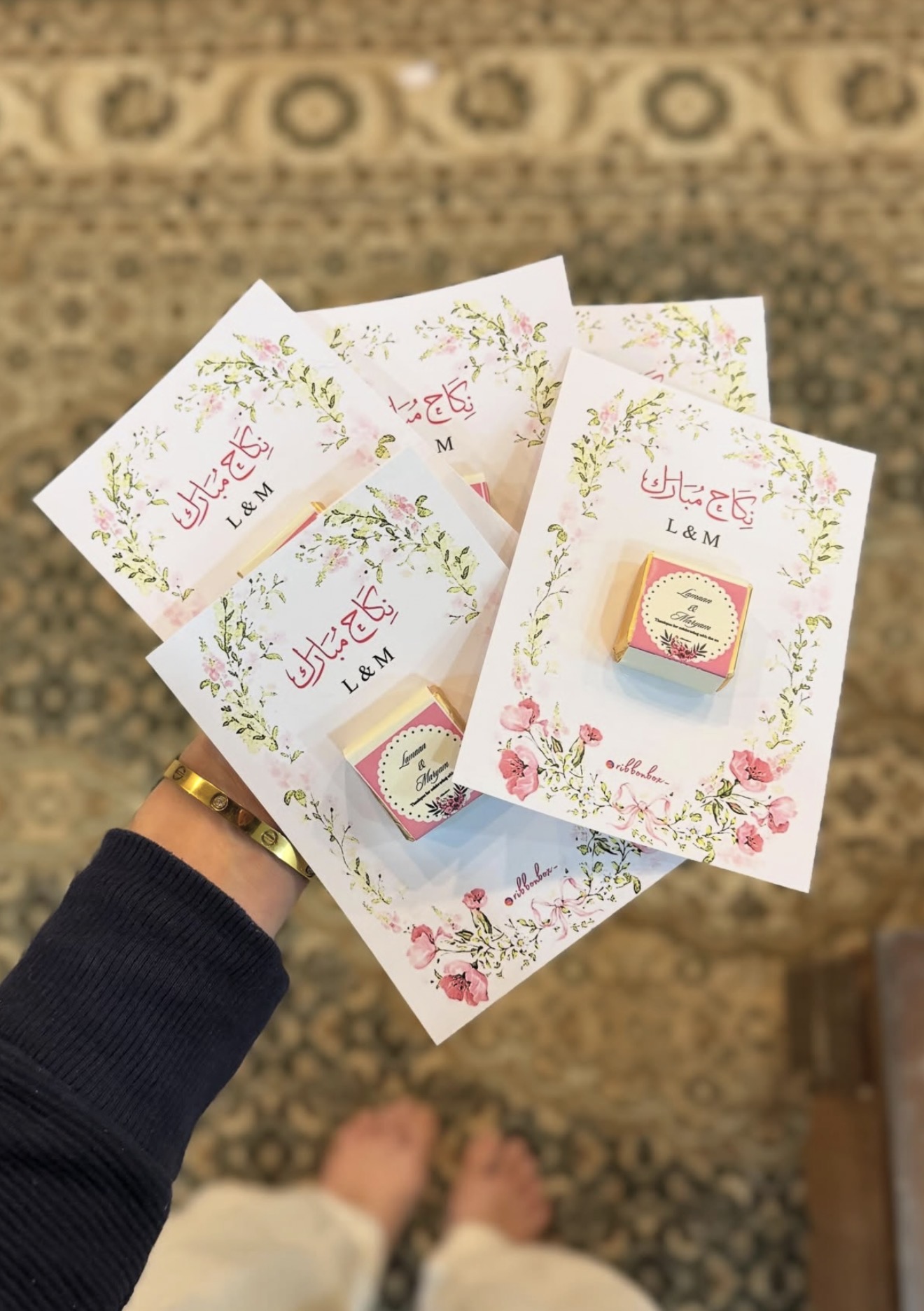 Pink Floral Custom Chocolate Card Favours view 5
