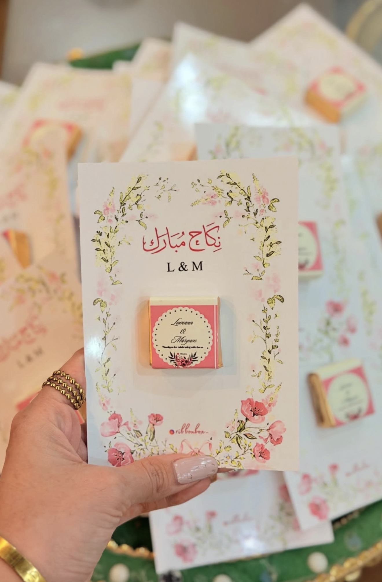 Pink Floral Custom Chocolate Card Favours