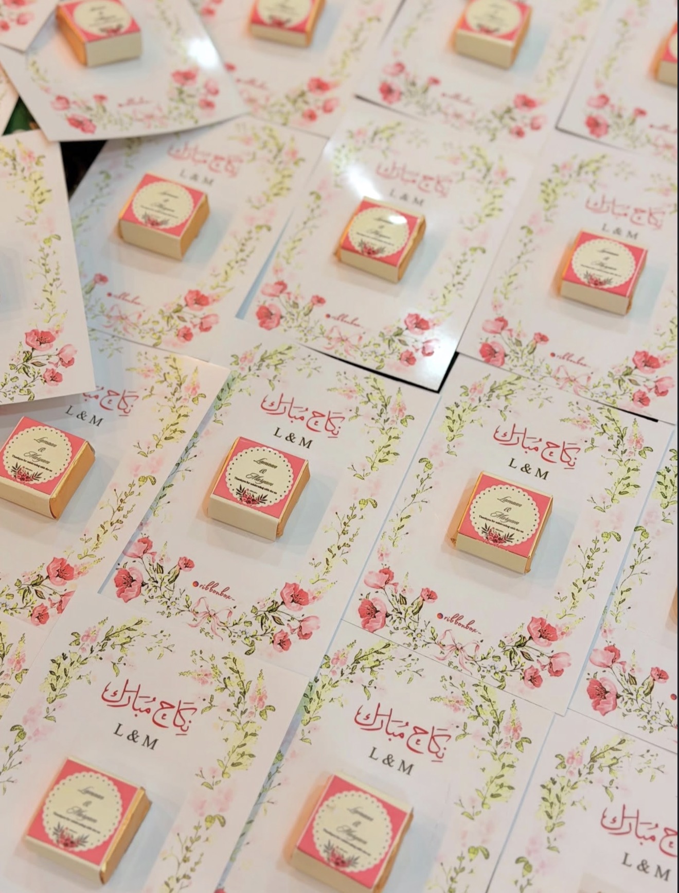 Pink Floral Custom Chocolate Card Favours view 4