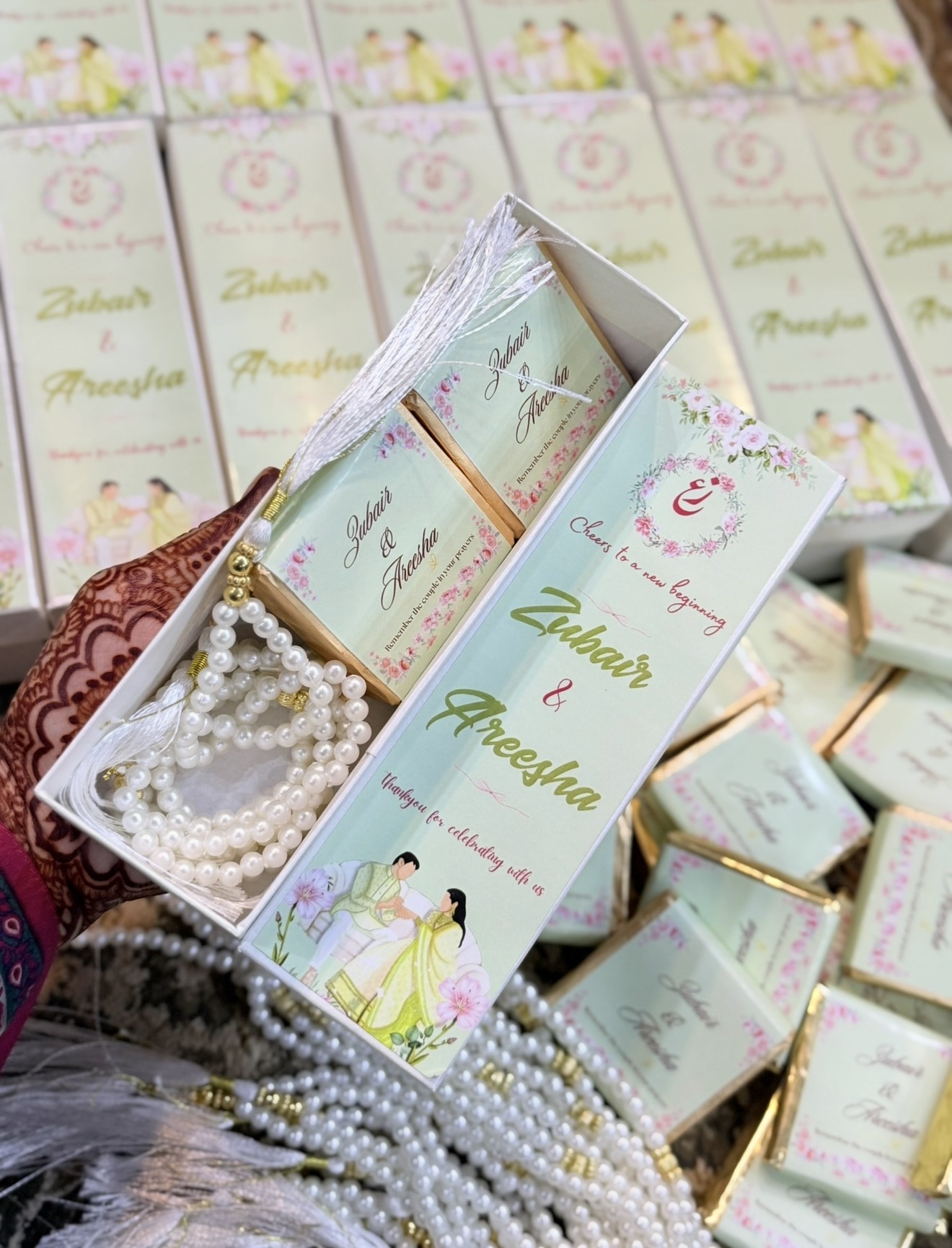 The Mubarakah Box | Custom Wedding Chocolate & Tasbeeh Return Gift Box view 2