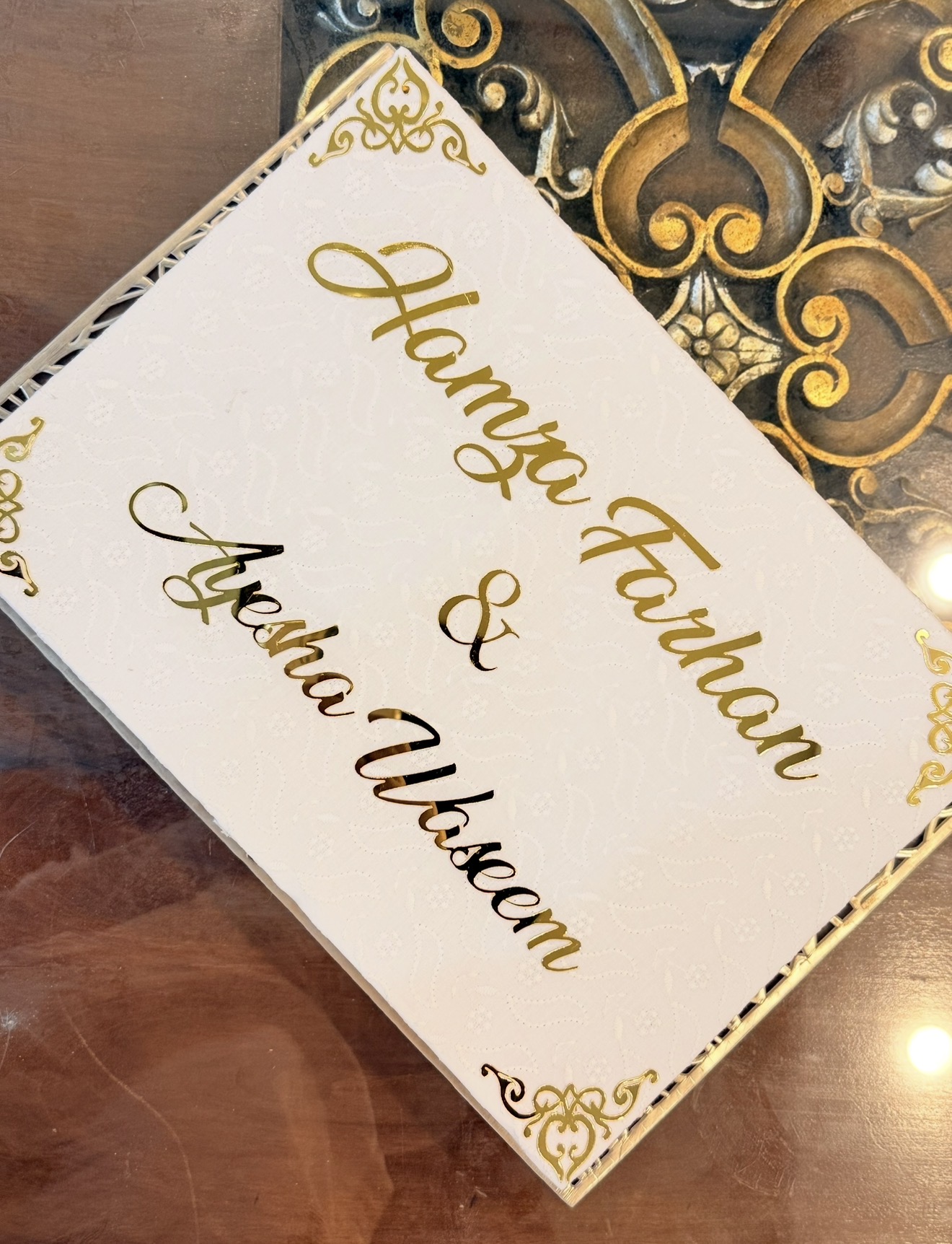 White Nikkah Velvet Booklet with Box & Qabool Hai Floral Pen | Nikkah Keepsake Set view 1