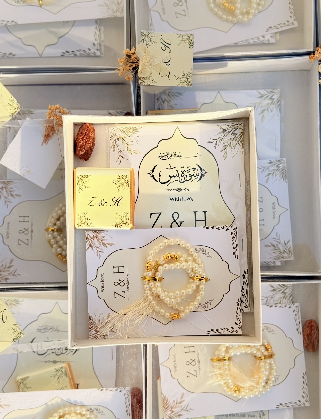 Custom Islamic Wedding Box Favour | Surah Yaseen, Tasbeeh, Date & Signature Chocolate view 7