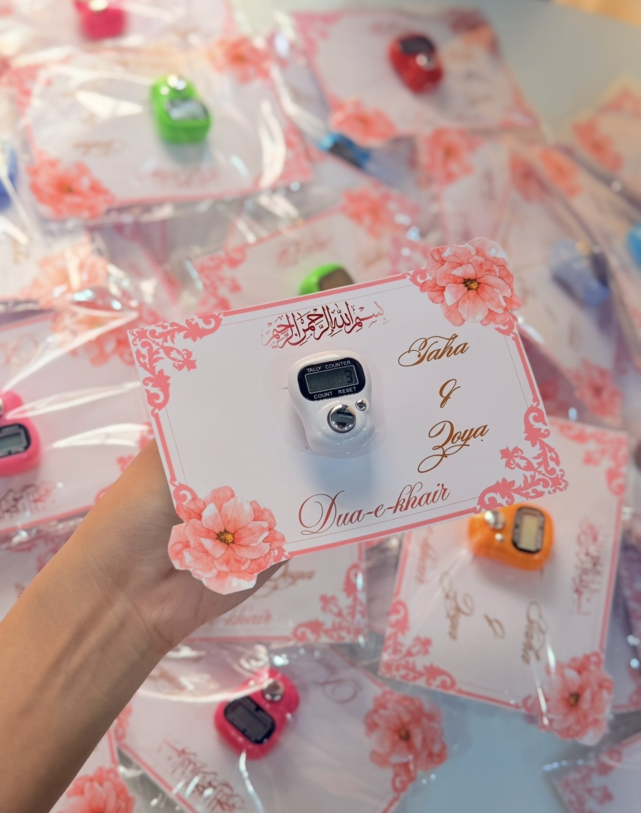 Pink Floral Dua-e-Khair Digital Tasbeeh Counter Favour | Wedding Favour view 2