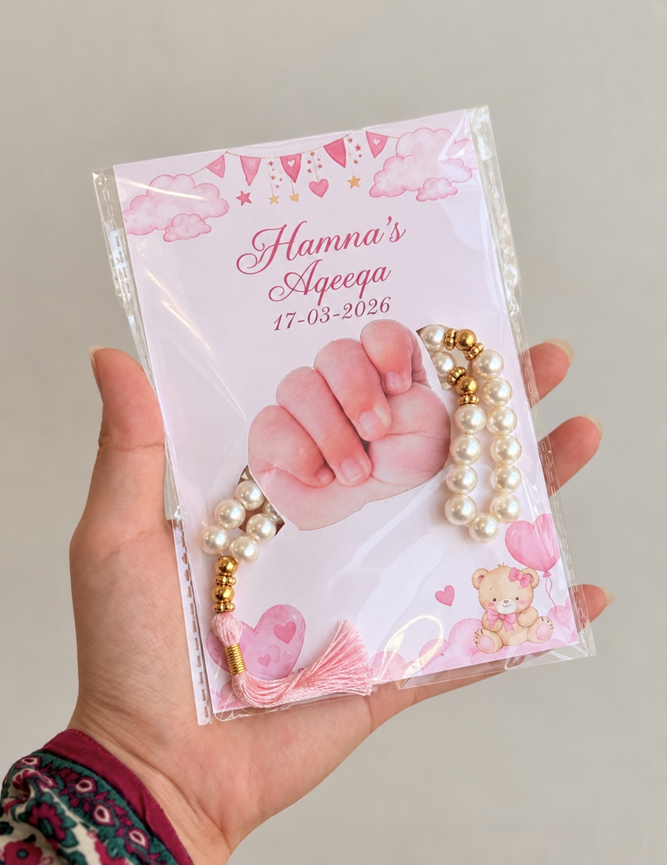 Personalized Tasbeeh Favour | Birthday, Aqeeqa & Baby Announcement Gift view 4
