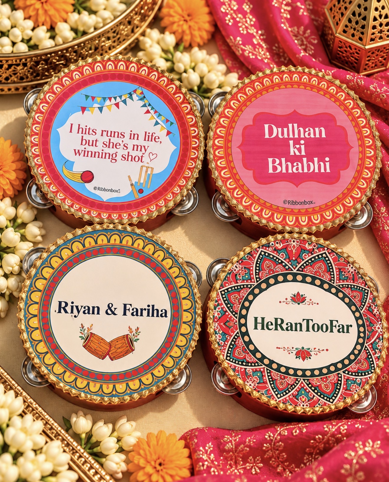 Custom Wedding Dafflis (Tambourines) for Weddings | Pack of 4pcs