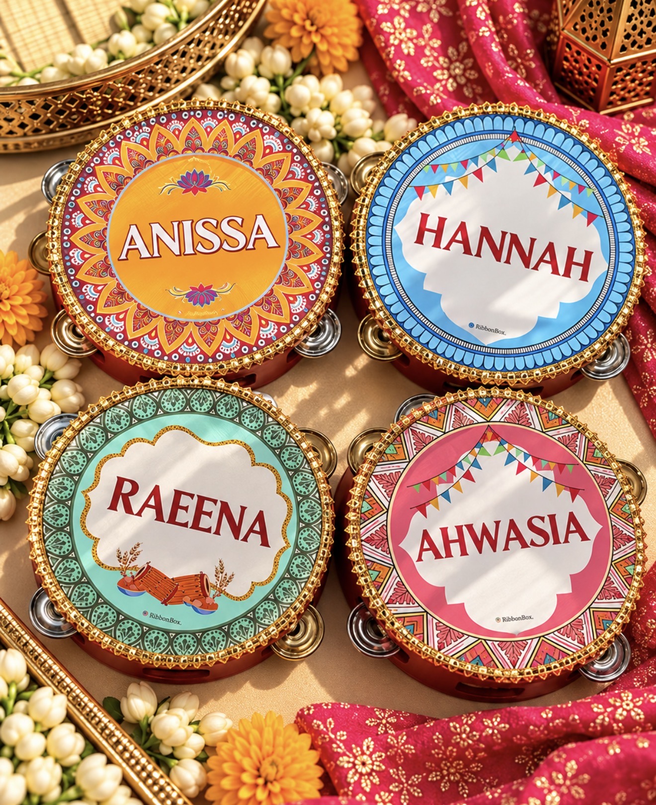 Custom Wedding Dafflis (Tambourines) for Weddings | Pack of 4pcs