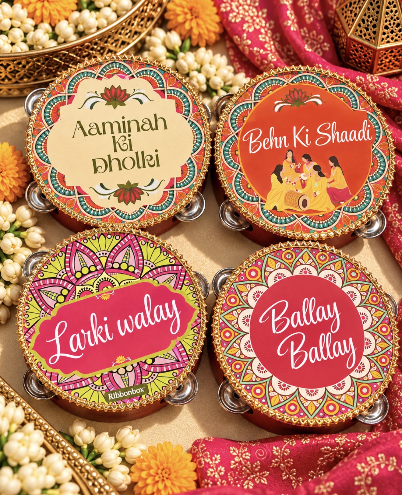 Custom Wedding Dafflis (Tambourines) for Weddings | Pack of 4pcs