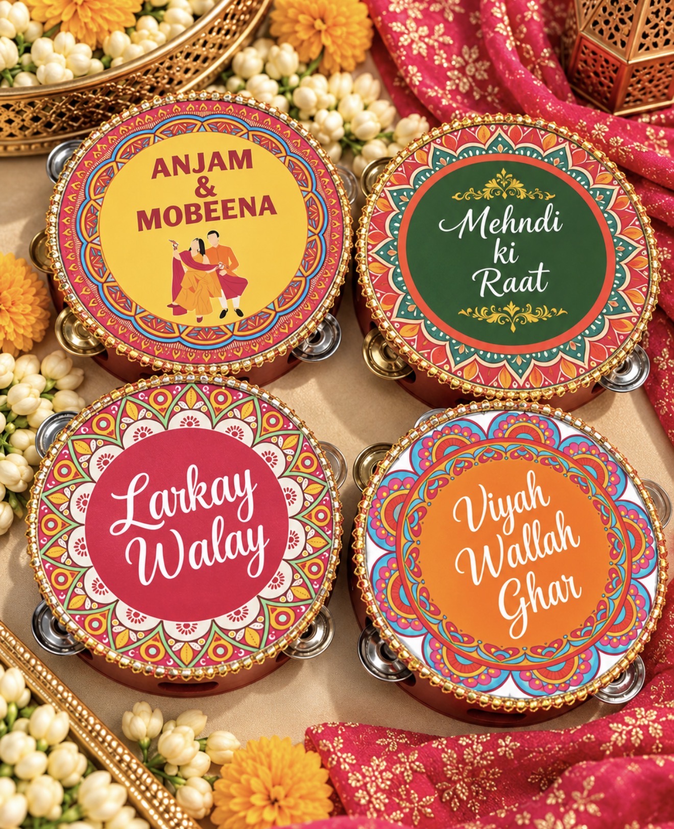 Custom Wedding Dafflis (Tambourines) for Weddings | Pack of 4pcs view 2