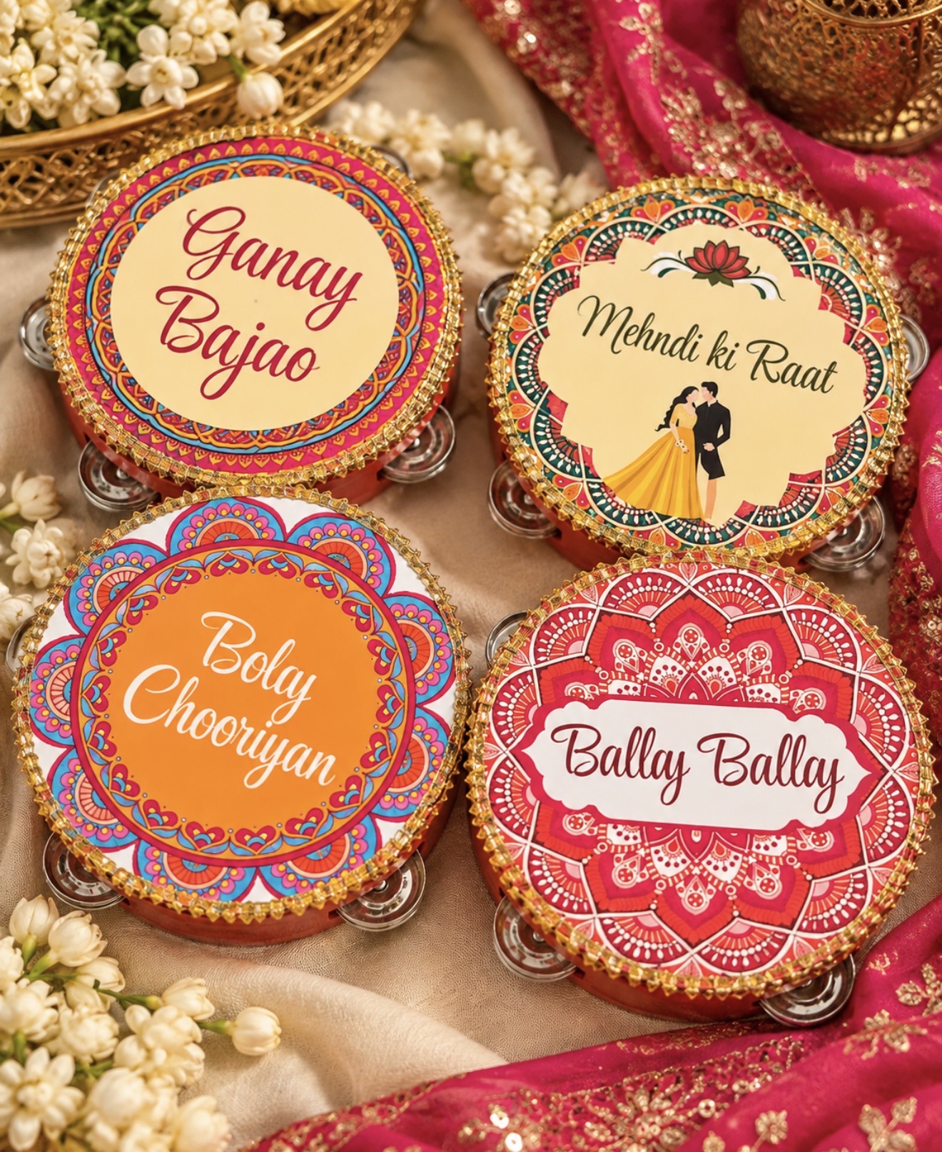 Custom Wedding Dafflis (Tambourines) for Weddings | Pack of 4pcs