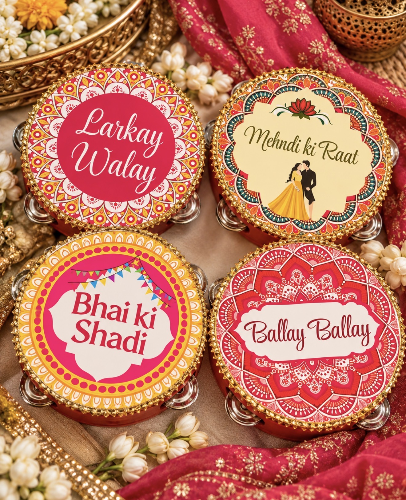 Custom Wedding Dafflis (Tambourines) for Weddings | Pack of 4pcs
