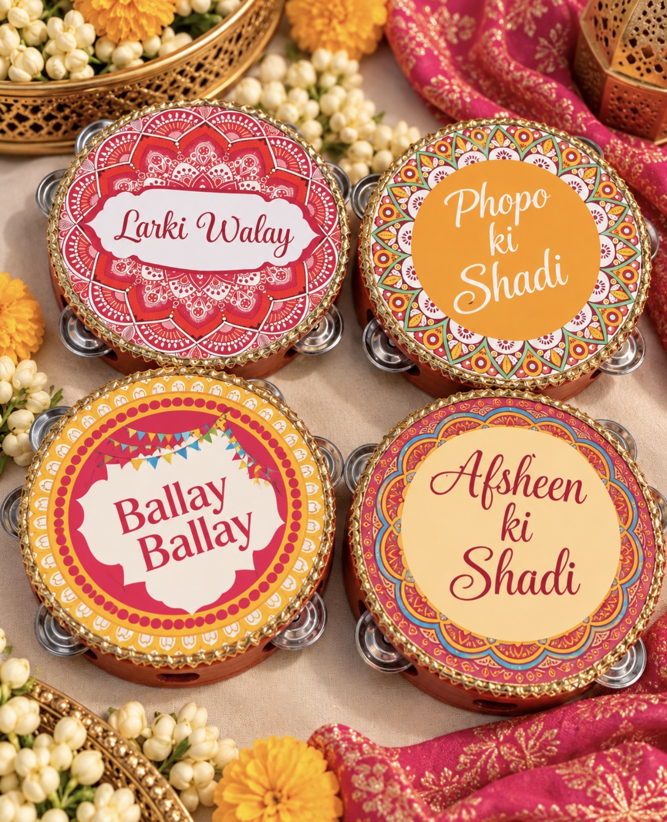 Custom Wedding Dafflis (Tambourines) for Weddings | Pack of 4pcs