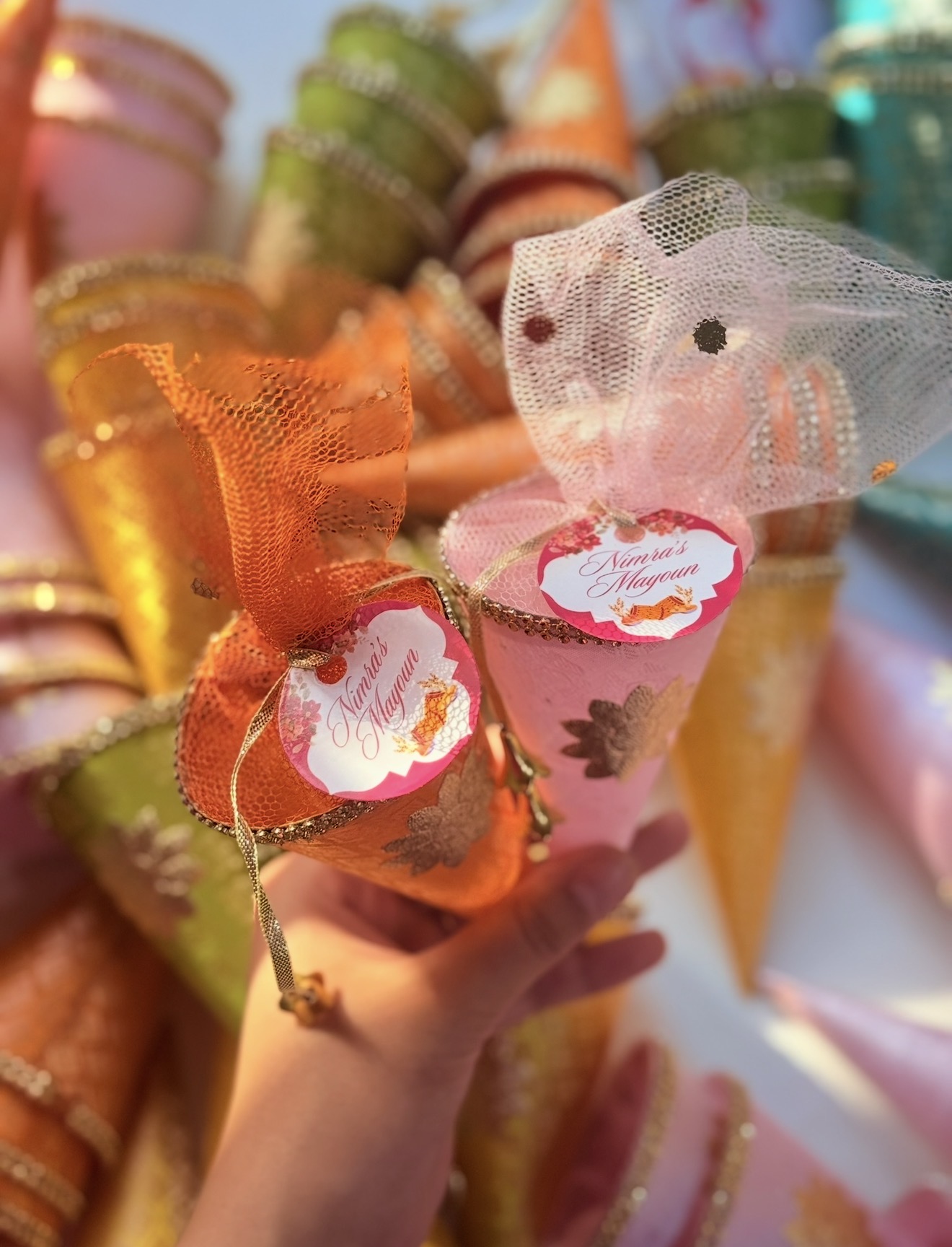 Jamawar Cones | Multi Colours Bidh Cones | Wedding Bidh Cones view 4