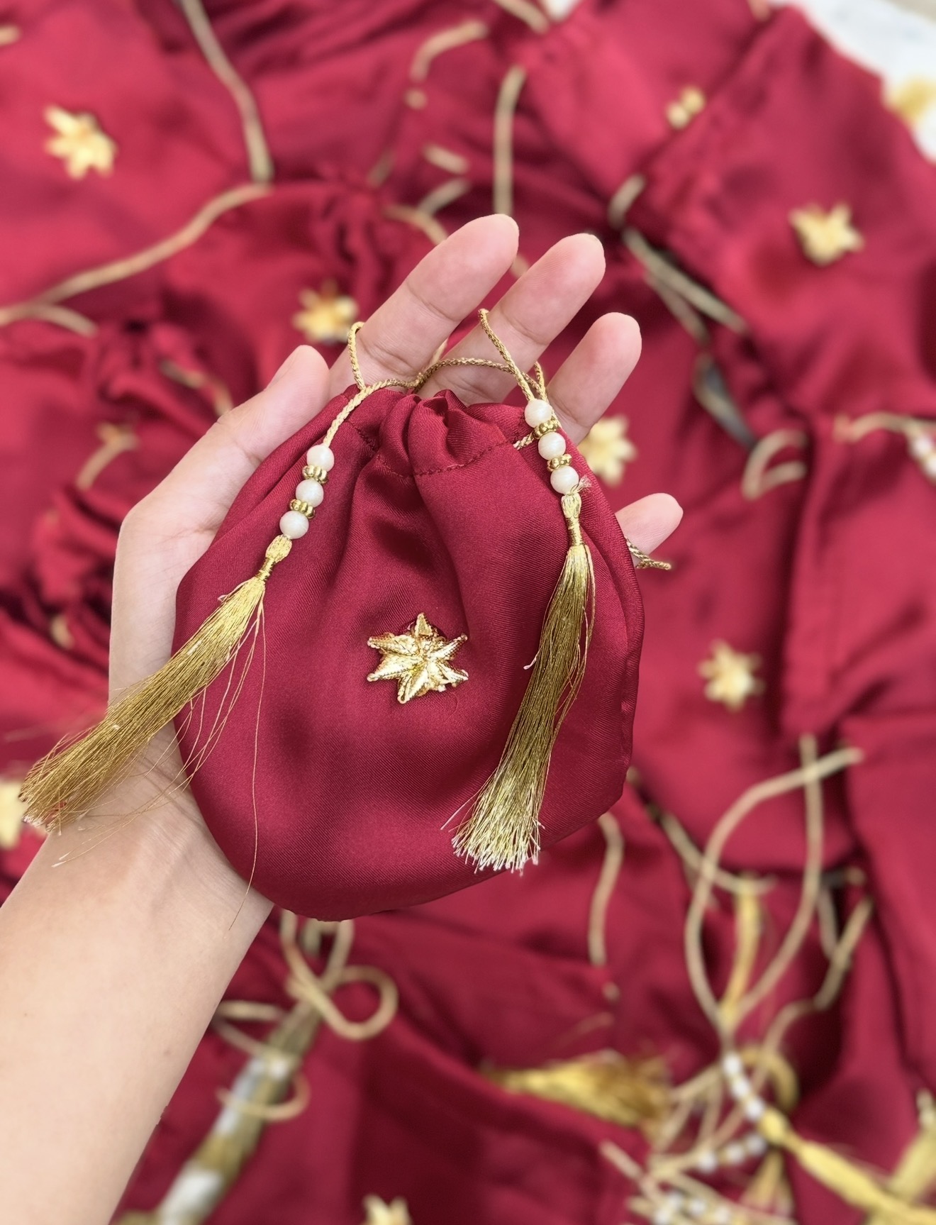 Handmade Silk Potli Pouches for Bidhs | Bidh Potlis by Ribbon Box view 1