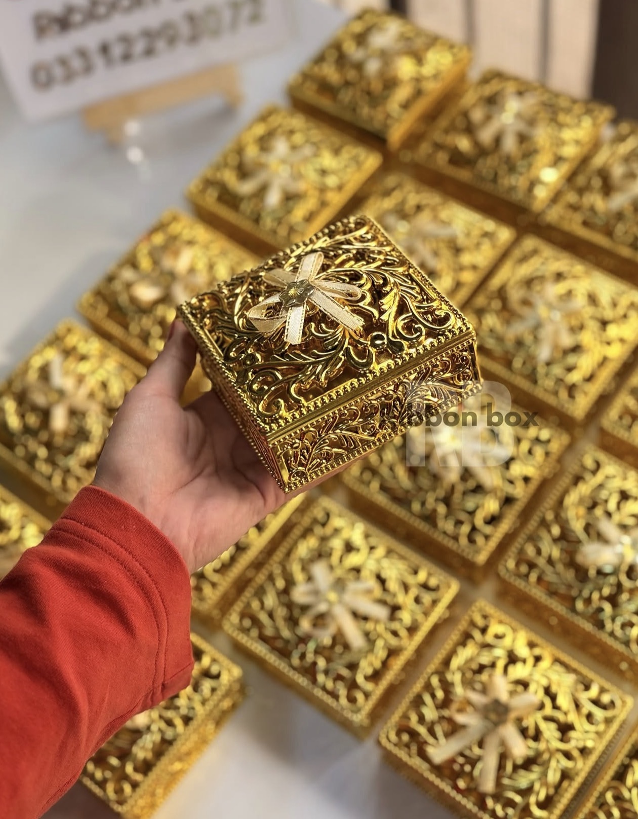 Square Bidh Box | Golden Square Wedding Sweet Favour Box