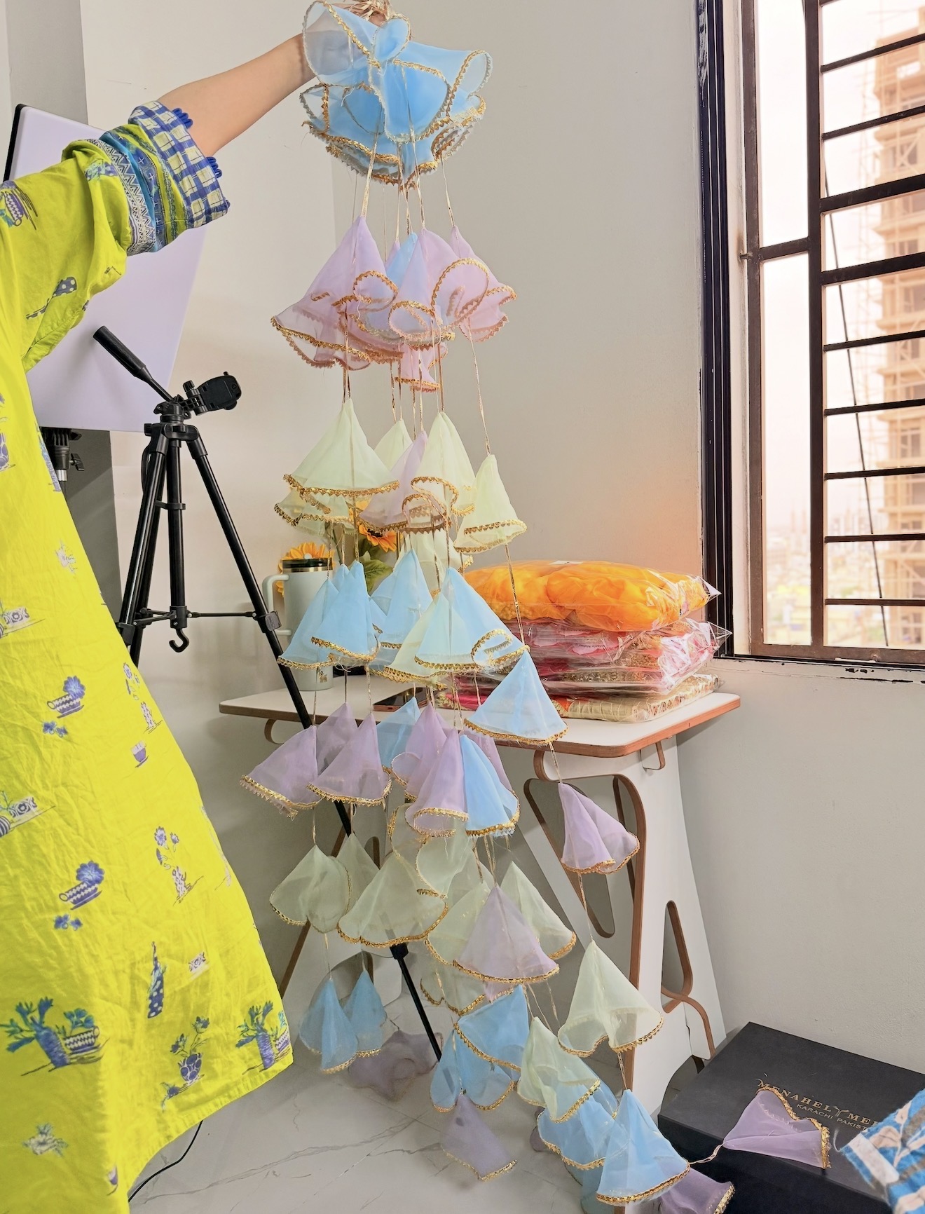 Handmade Organza Taseels | Beautiful Decor Tassels for Events | Pack of 12 Strings view 4