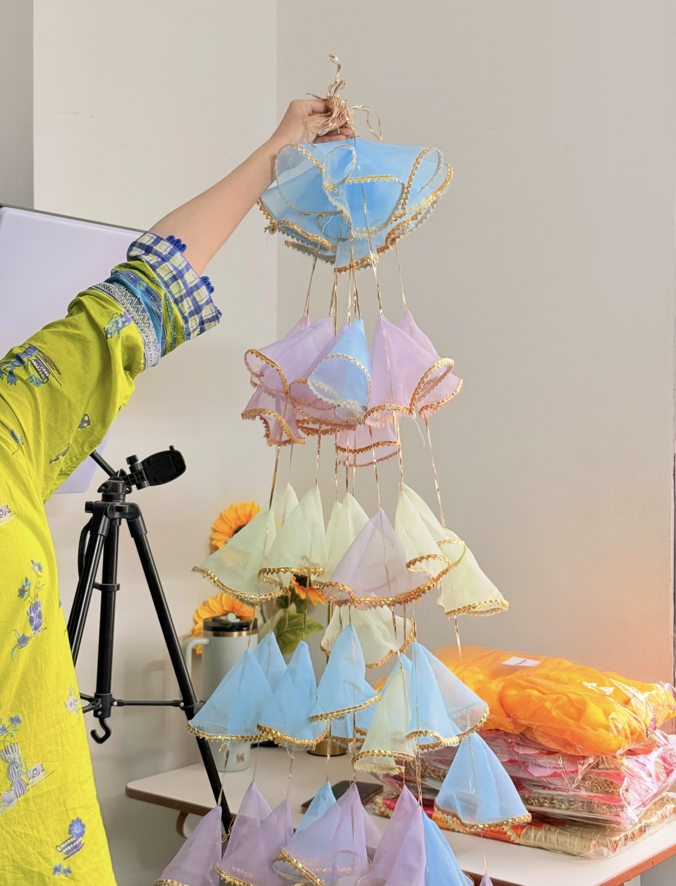 Handmade Organza Taseels | Beautiful Decor Tassels for Events | Pack of 12 Strings view 3