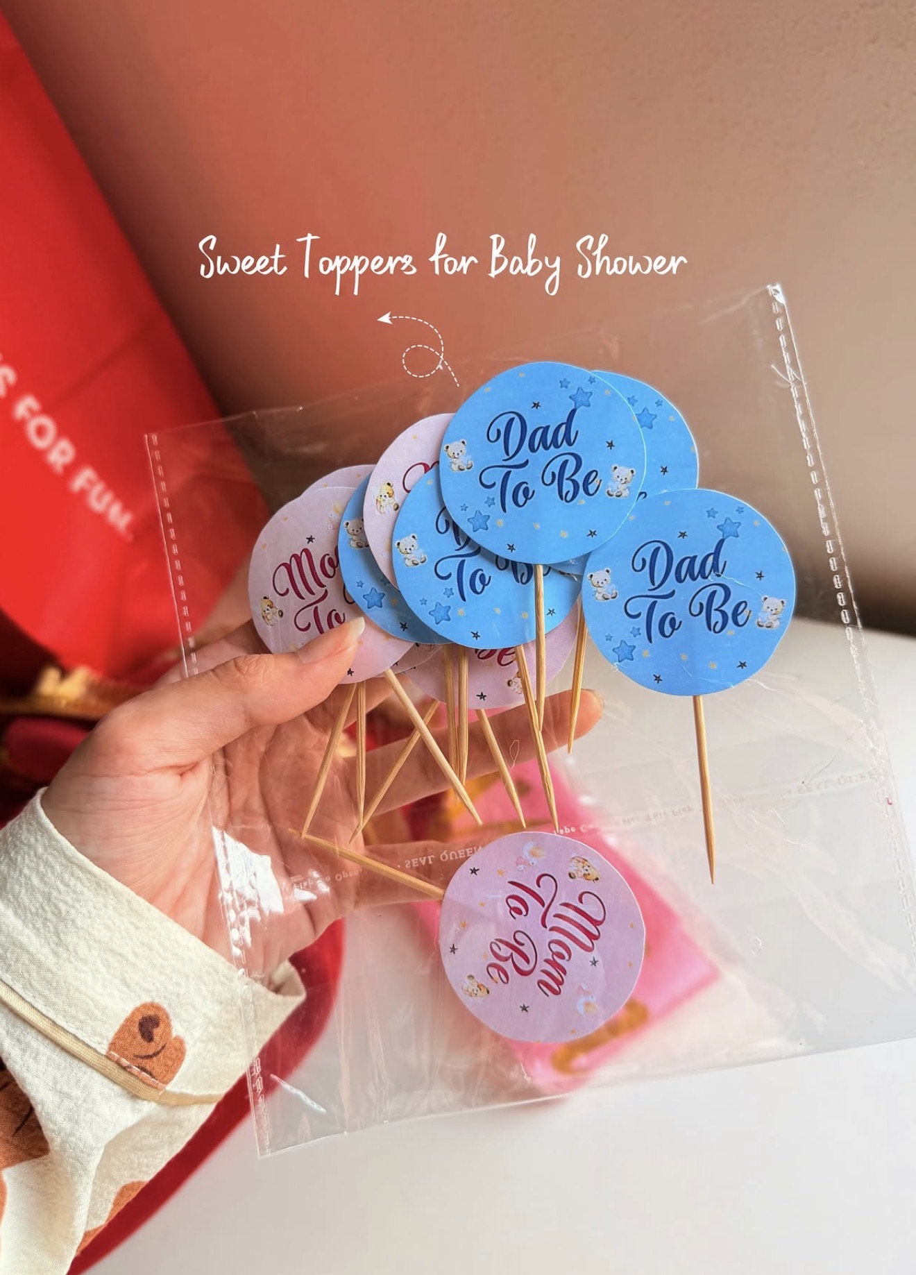 Mom To Be & Dad To Be Sweet Mithai Toppers for Baby Announcements, Baby Shower & Goud Bhari Event | Pack of 12 Pcs view 1