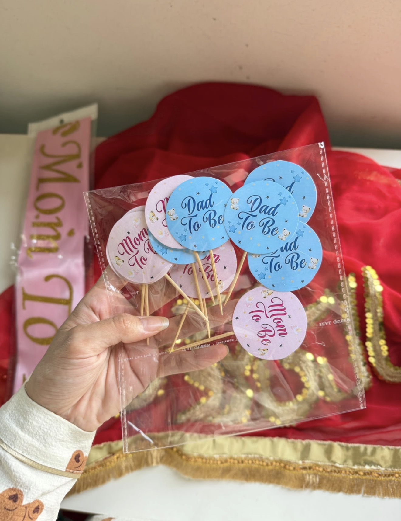 Mom To Be & Dad To Be Sweet Mithai Toppers for Baby Announcements, Baby Shower & Goud Bhari Event | Pack of 12 Pcs view 2