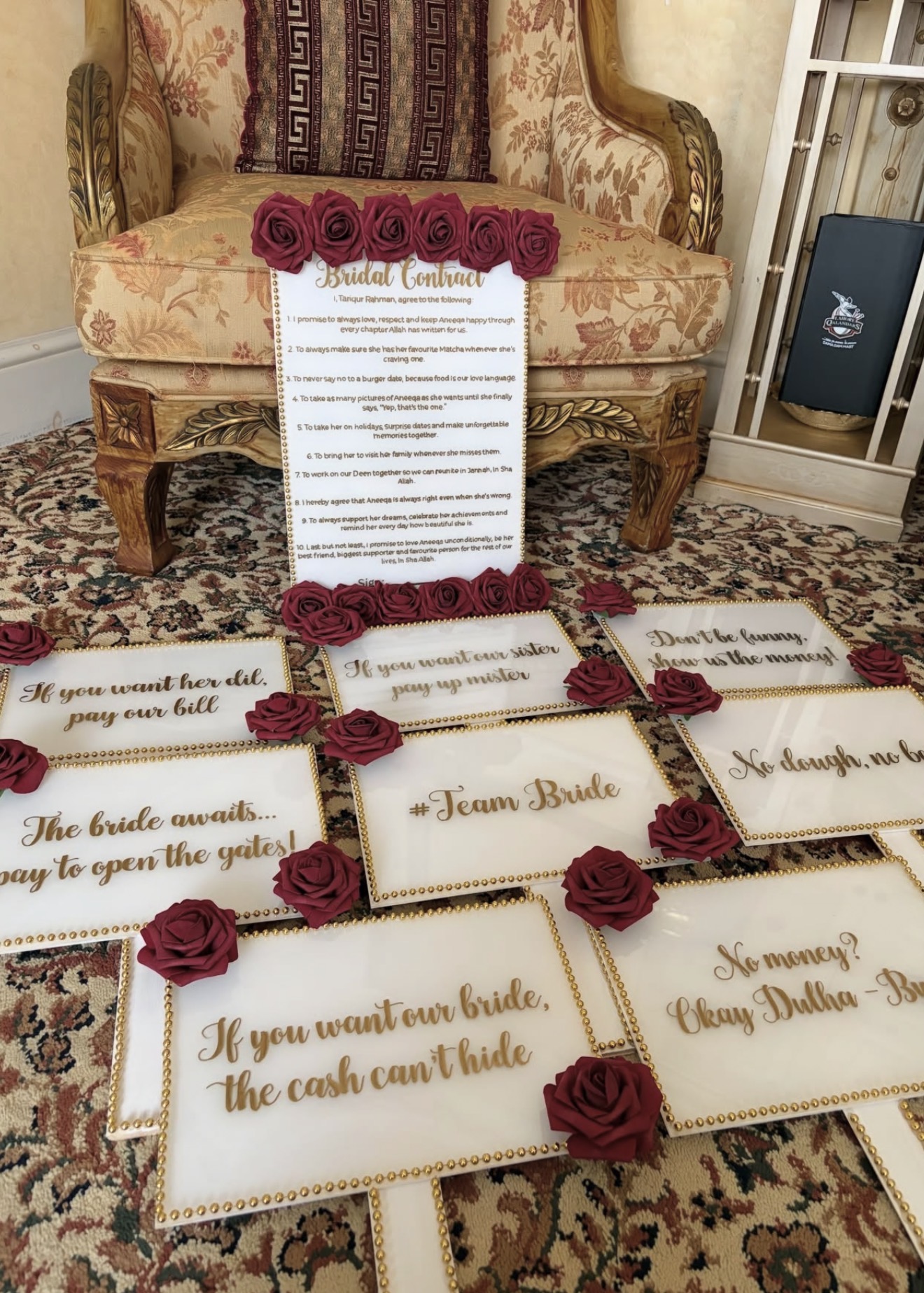 Set of 7 Acrylic Props with Csutom Bridal Contract | Wedding Contract and HandSigns
